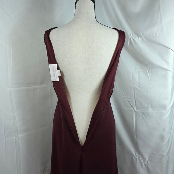 Birdy Grey Dress Womens Small Burgundy V-Neck Sleeveless Bridesmaid Maxi Gown - Picture 7 of 14